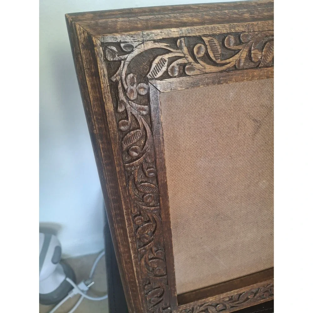 Hand Carved Wood Floral Picture Frame 8x10 Made in India Boho Rustic Brown